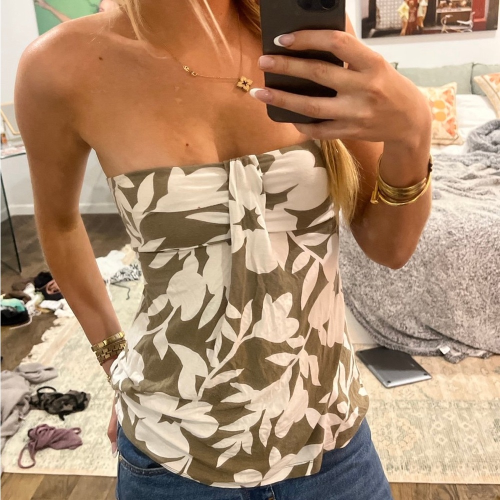 Vintage Hawaiian Print Cotton Strapless Tube Top